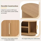 Meuble TV coulissant à rainures de style rustique JVNOXK, adapté aux téléviseurs jusqu'à 75 pouces, avec espace de rangement et poignées, en bois naturel