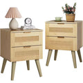 BALHAM TRADE-Rattan Decor Drawers Night Stand Set of 2 Bedside Table for Bedroom Living Room