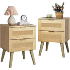 BALHAM TRADE-Rattan Decor Drawers Night Stand Set of 2 Bedside Table for Bedroom Living Room