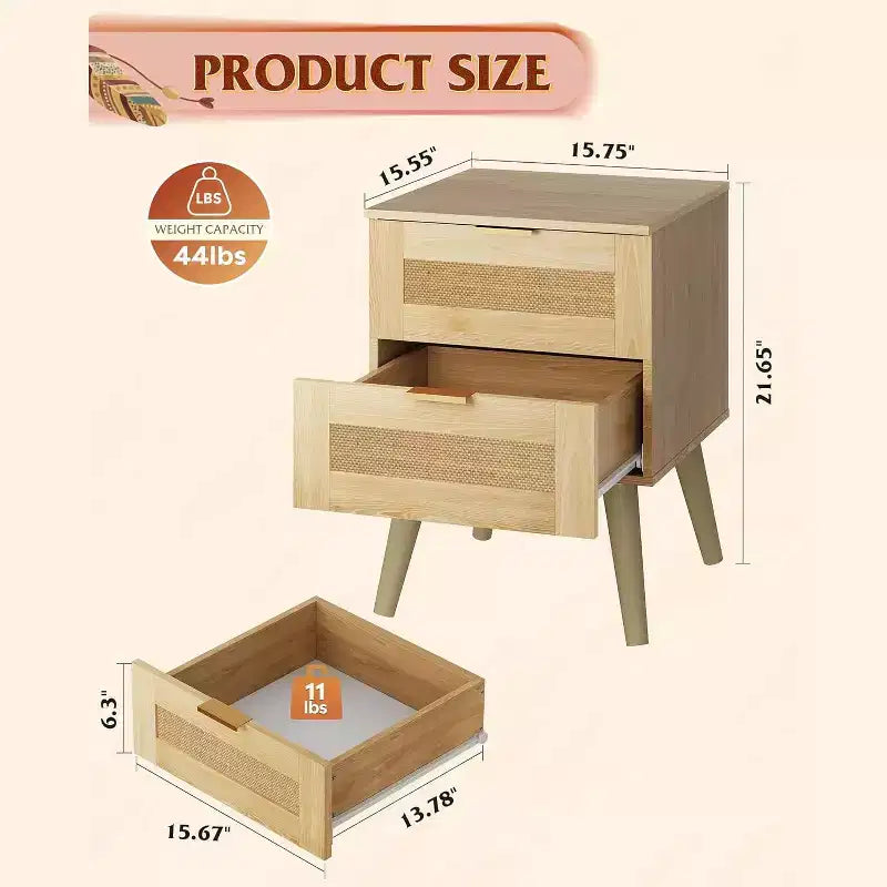 BALHAM TRADE-Table de chevet avec tiroirs en rotin, lot de 2, pour chambre à coucher et salon