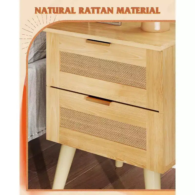 BALHAM TRADE-Table de chevet avec tiroirs en rotin, lot de 2, pour chambre à coucher et salon