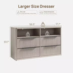 COMMODE BALHAM TRADE - Commode moderne de 143,5 cm de large pour chambre à coucher avec 4 tiroirs et étagère ouverte cannelée pour rangement de placard