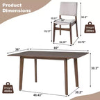 Ensemble de salle à manger moderne 5 pièces Polibi avec table en bois massif et 4 chaises rembourrées en lin