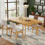 Ensemble de salle à manger moderne 5 pièces Polibi avec table en bois massif et 4 chaises rembourrées en lin