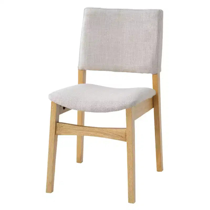 Ensemble de salle à manger moderne 5 pièces Polibi avec table en bois massif et 4 chaises rembourrées en lin