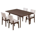 Ensemble de salle à manger moderne 5 pièces Polibi avec table en bois massif et 4 chaises rembourrées en lin