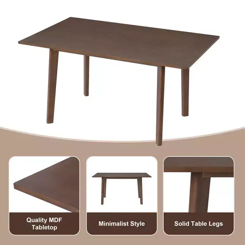 Ensemble de salle à manger moderne 5 pièces Polibi avec table en bois massif et 4 chaises rembourrées en lin