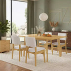 Ensemble de salle à manger moderne 5 pièces Polibi avec table en bois massif et 4 chaises rembourrées en lin