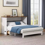 Full/Queen Size Murphy Bed with Large Storage Drawer, Wooden Cabinet Bed Wall Bed with Charging Station, Folding Wall Chest Bed for Small Space
