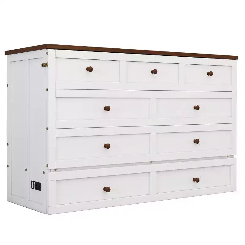 Lit escamotable grand lit/queen-size avec grand tiroir de rangement, lit armoire en bois avec station de recharge, lit mural pliant pour petit espace