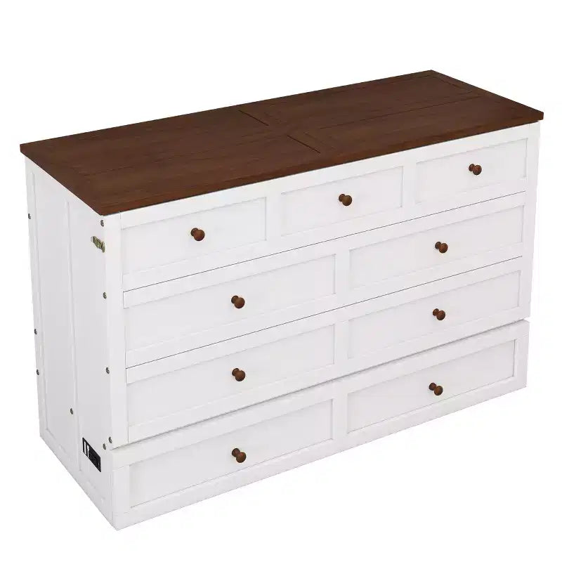 Lit escamotable grand lit/queen-size avec grand tiroir de rangement, lit armoire en bois avec station de recharge, lit mural pliant pour petit espace