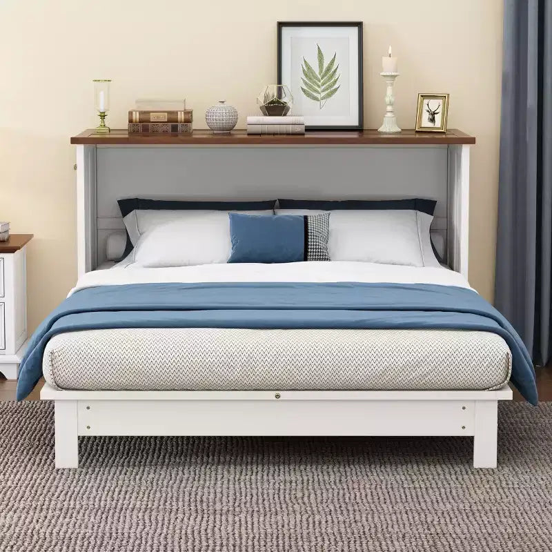 Lit escamotable grand lit/queen-size avec grand tiroir de rangement, lit armoire en bois avec station de recharge, lit mural pliant pour petit espace