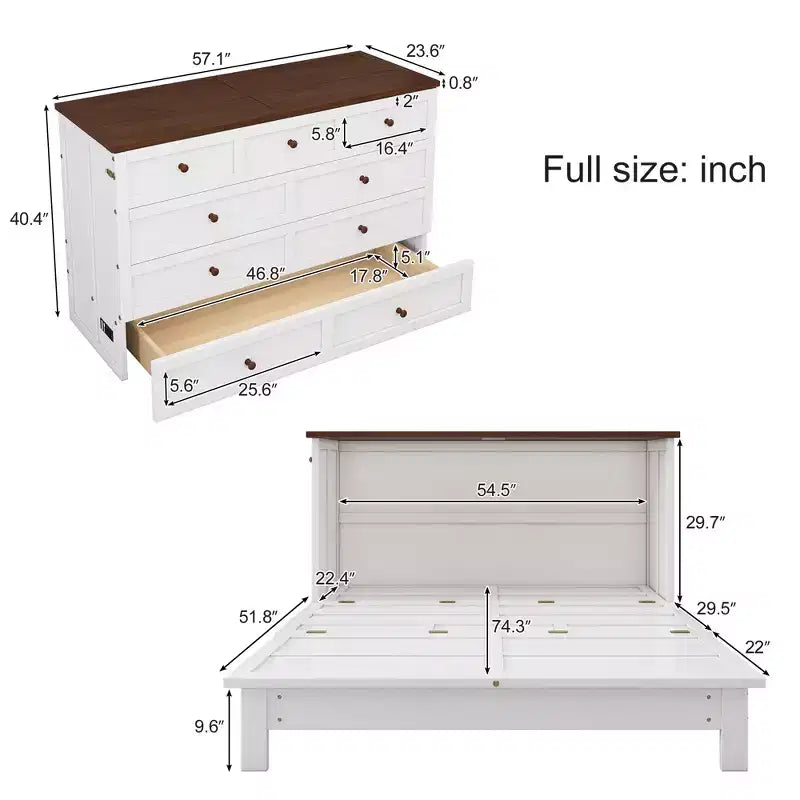 Lit escamotable grand lit/queen-size avec grand tiroir de rangement, lit armoire en bois avec station de recharge, lit mural pliant pour petit espace