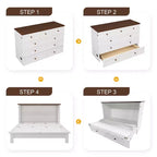 Lit escamotable grand lit/queen-size avec grand tiroir de rangement, lit armoire en bois avec station de recharge, lit mural pliant pour petit espace
