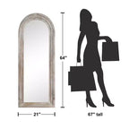 Miroir arqué pleine longueur 64x21 avec cadre en bois massif blanc vieilli, miroir de sol rustique, miroir mural de ferme pour chambre à coucher salon