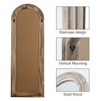Miroir arqué pleine longueur 64x21 avec cadre en bois massif blanc vieilli, miroir de sol rustique, miroir mural de ferme pour chambre à coucher salon