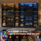 Meuble à chaussures en bois Besiost avec lumières LED, organisateur de placard autoportant avec tiroir et étagères