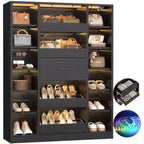 Meuble à chaussures en bois Besiost avec lumières LED, organisateur de placard autoportant avec tiroir et étagères