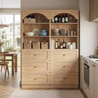 Meubles de rangement de garde-manger en bois Besiost avec étagères ouvertes à 3 niveaux, bibliothèque haute de 80 cm avec 3 tiroirs