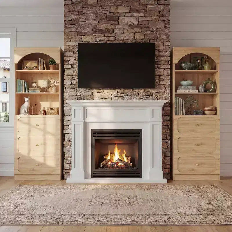 Meubles de rangement de garde-manger en bois Besiost avec étagères ouvertes à 3 niveaux, bibliothèque haute de 80 cm avec 3 tiroirs