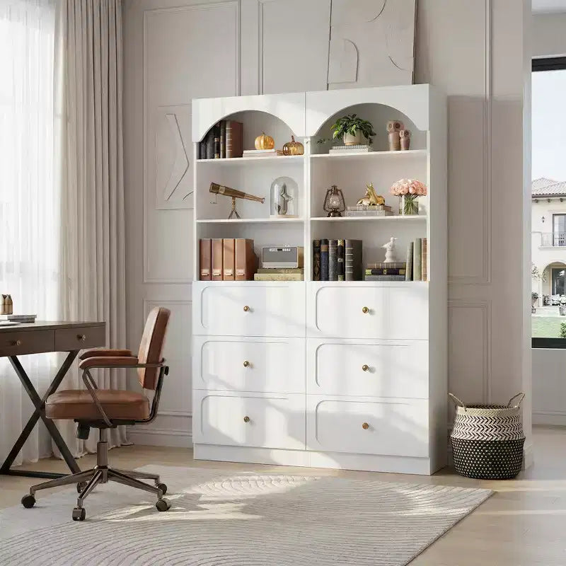Meubles de rangement de garde-manger en bois Besiost avec étagères ouvertes à 3 niveaux, bibliothèque haute de 80 cm avec 3 tiroirs