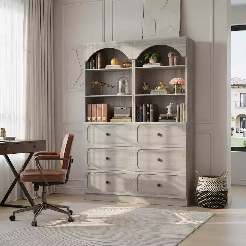 Meubles de rangement de garde-manger en bois Besiost avec étagères ouvertes à 3 niveaux, bibliothèque haute de 80 cm avec 3 tiroirs