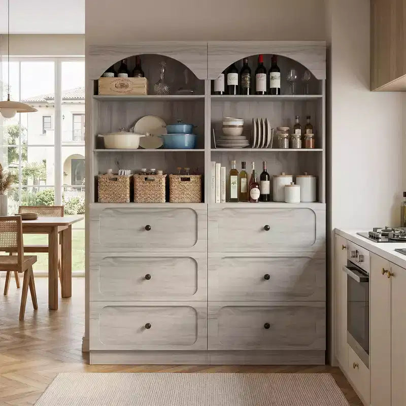 Meubles de rangement de garde-manger en bois Besiost avec étagères ouvertes à 3 niveaux, bibliothèque haute de 80 cm avec 3 tiroirs