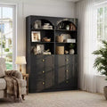 Besiost Wooden Pantry Storage Cabinets with 3-Tier Open Shelves, 80 Tall Bookshelf with 3 Drawers