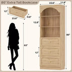 Meubles de rangement de garde-manger en bois Besiost avec étagères ouvertes à 3 niveaux, bibliothèque haute de 80 cm avec 3 tiroirs