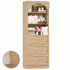 Meubles de rangement de garde-manger en bois Besiost avec étagères ouvertes à 3 niveaux, bibliothèque haute de 80 cm avec 3 tiroirs
