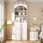Meubles de rangement de garde-manger en bois Besiost avec étagères ouvertes à 3 niveaux, bibliothèque haute de 80 cm avec 3 tiroirs