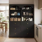 Meubles de rangement de garde-manger en bois Besiost avec étagères ouvertes à 3 niveaux, bibliothèque haute de 80 cm avec 3 tiroirs