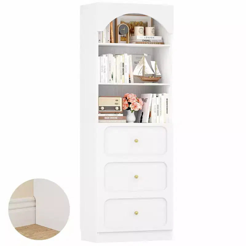 Meubles de rangement de garde-manger en bois Besiost avec étagères ouvertes à 3 niveaux, bibliothèque haute de 80 cm avec 3 tiroirs