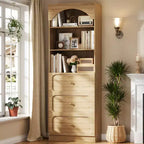 Meubles de rangement de garde-manger en bois Besiost avec étagères ouvertes à 3 niveaux, bibliothèque haute de 80 cm avec 3 tiroirs