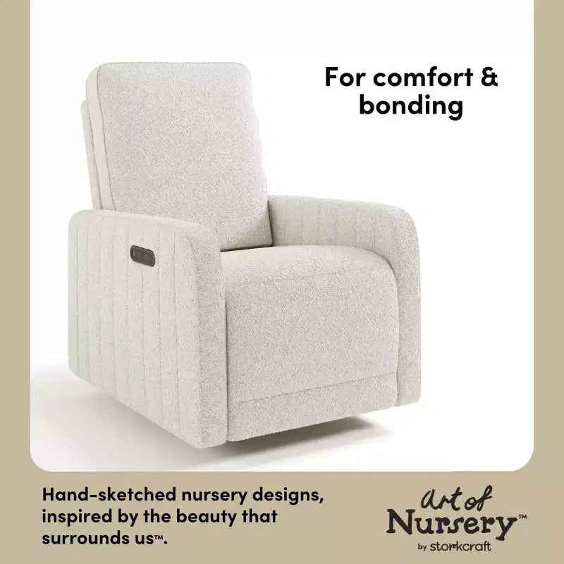 Fauteuil inclinable motorisé Storkcraft Kyoto Deluxe pour chambre d'enfant avec fonction pivotante, mécanisme de glisse et deux ports de chargement USB