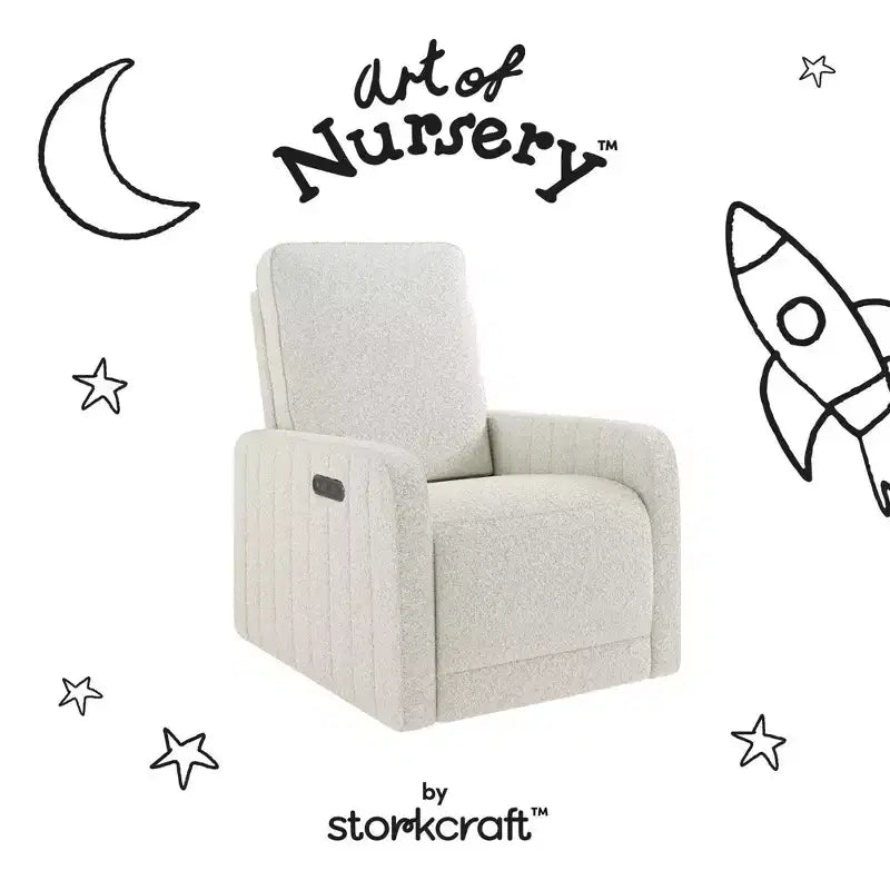 Fauteuil inclinable motorisé Storkcraft Kyoto Deluxe pour chambre d'enfant avec fonction pivotante, mécanisme de glisse et deux ports de chargement USB