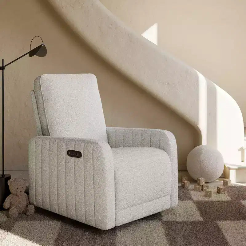 Fauteuil inclinable motorisé Storkcraft Kyoto Deluxe pour chambre d'enfant avec fonction pivotante, mécanisme de glisse et deux ports de chargement USB