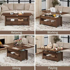 40 Table Basse Relevable Multifonctionnelle Convertible avec Tiroirs et Compartiment CachéSe Transforme en Table à Manger pour le Salon