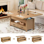 40 Table Basse Relevable Multifonctionnelle Convertible avec Tiroirs et Compartiment CachéSe Transforme en Table à Manger pour le Salon