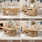 40 Table Basse Relevable Multifonctionnelle Convertible avec Tiroirs et Compartiment CachéSe Transforme en Table à Manger pour le Salon