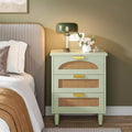 Lantine Rattan Night Stand, Mint Green 3-Drawer Bedside Table with Storage, End Table for Bedroom, Living Room, Sofa, Office