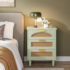 Lantine Rattan Night Stand, Mint Green 3-Drawer Bedside Table with Storage, End Table for Bedroom, Living Room, Sofa, Office