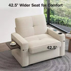 Dyonery Fauteuil Lit Canapé Convertible 3-en-1, 108 cm de Large avec Dossier Réglable, Ports de Charge USB, Table d'Appoint et Porte-Gobelet