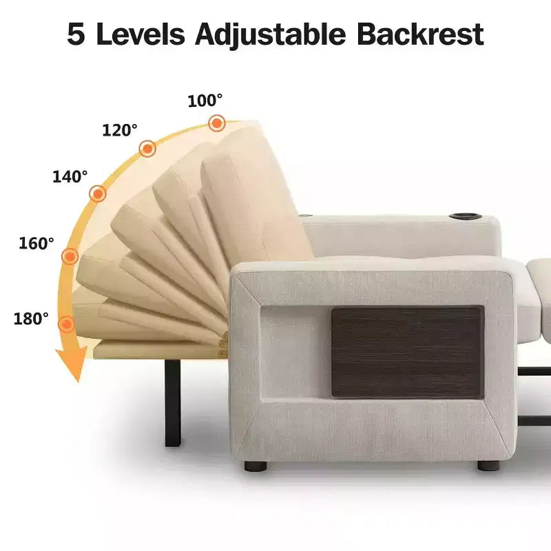 Dyonery Fauteuil Lit Canapé Convertible 3-en-1, 108 cm de Large avec Dossier Réglable, Ports de Charge USB, Table d'Appoint et Porte-Gobelet