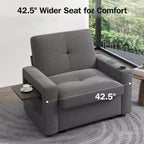 Dyonery Fauteuil Lit Canapé Convertible 3-en-1, 108 cm de Large avec Dossier Réglable, Ports de Charge USB, Table d'Appoint et Porte-Gobelet
