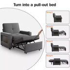 Dyonery Fauteuil Lit Canapé Convertible 3-en-1, 108 cm de Large avec Dossier Réglable, Ports de Charge USB, Table d'Appoint et Porte-Gobelet