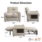Dyonery Fauteuil Lit Canapé Convertible 3-en-1, 108 cm de Large avec Dossier Réglable, Ports de Charge USB, Table d'Appoint et Porte-Gobelet