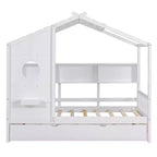 Lit cabane MAYEERTY pour enfant avec lit gigogne, design moderne avec étagère de rangement, blanc