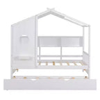 Lit cabane MAYEERTY pour enfant avec lit gigogne, design moderne avec étagère de rangement, blanc