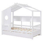 Lit cabane MAYEERTY pour enfant avec lit gigogne, design moderne avec étagère de rangement, blanc